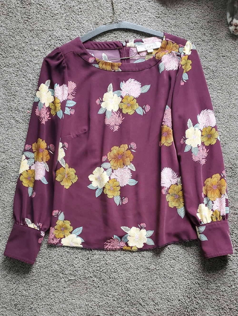 LOFT Plum Floral Blouse with Yellow & Pink Accents